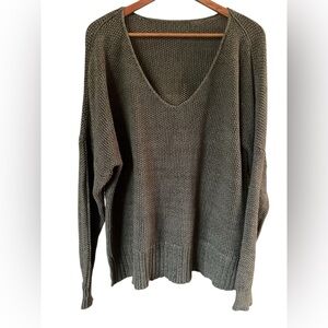 Lucky Brand Two Tone Khaki Olive V-Neck Sweater